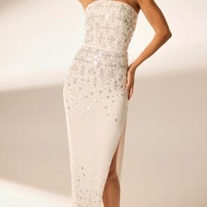 White Embellished Bandeau Maxi Dress